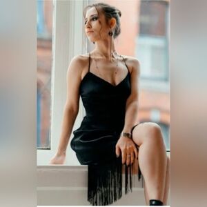 Zara Black Mini Dress with Fringe